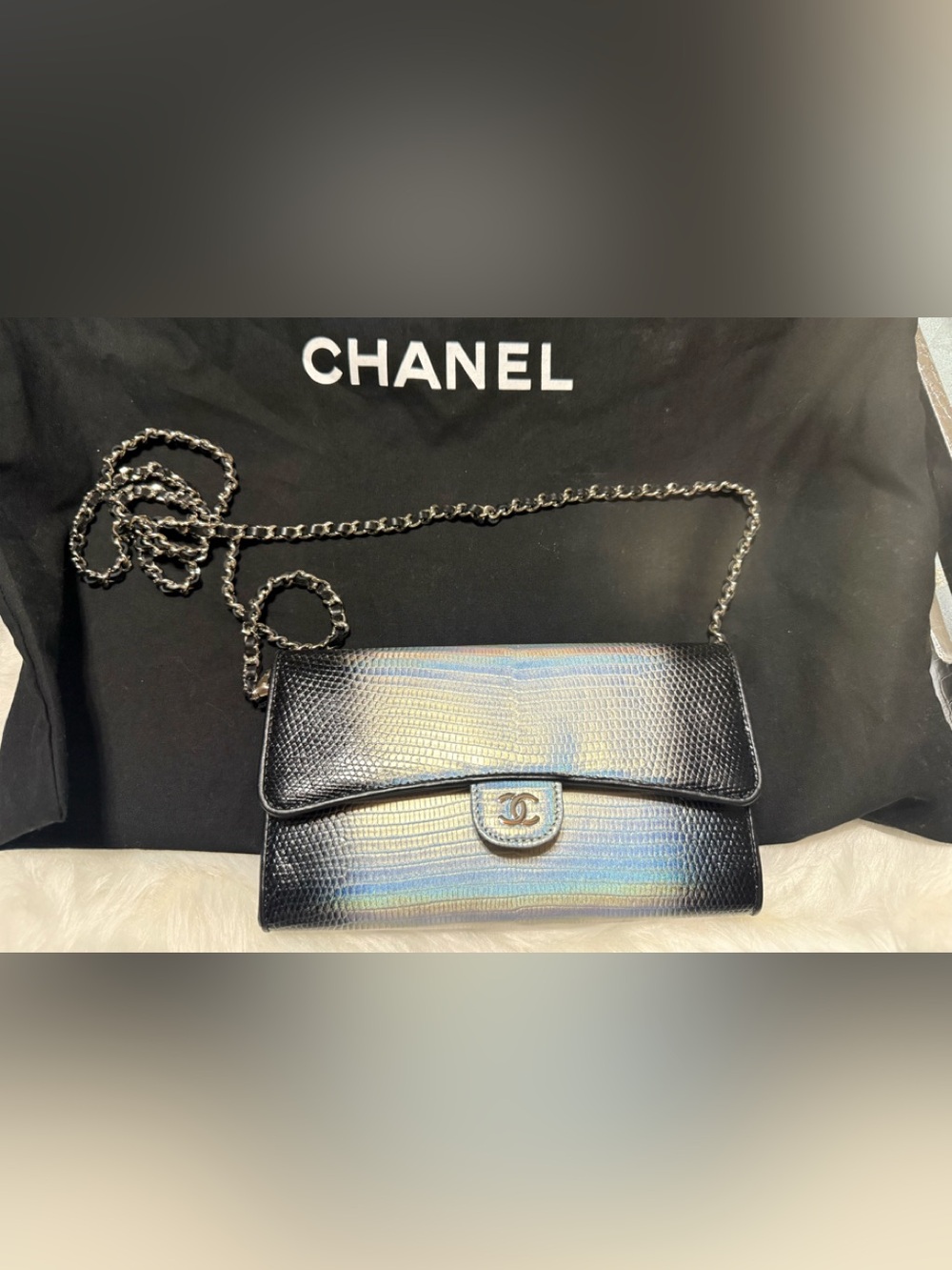 NEW!!! STUNNING! Limited CHANEL Iridescent Ombre Lizard-Texture Chain WOC